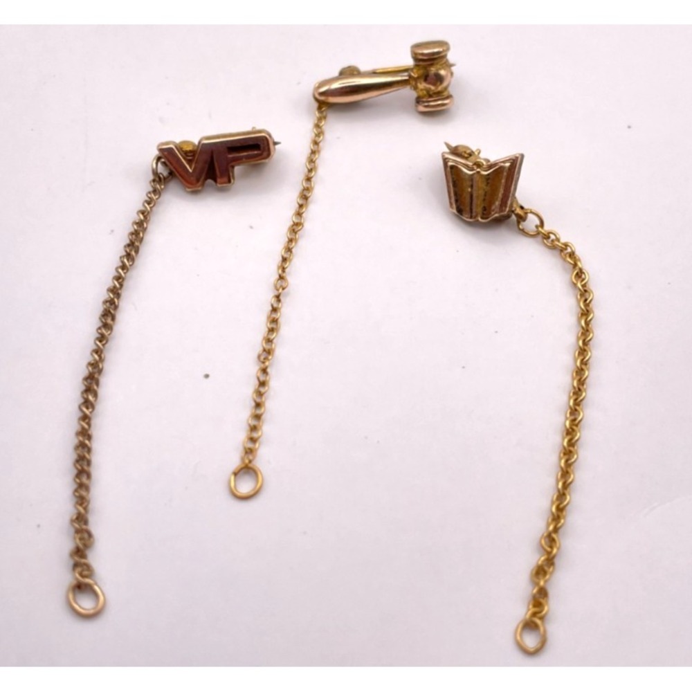 Vintage Gold Filled Officer Pin Lot of 3 Gavel VP Book Chains Auxiliary Gold